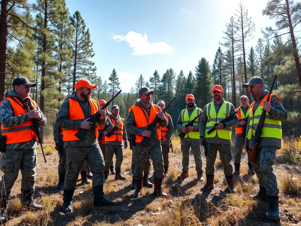 A group of young hunters participating in a training session on responsible hunting practices and wildlife conservation in Dampniat.