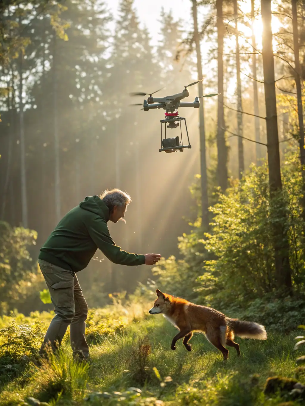 A photograph of a wildlife expert releasing a rehabilitated animal back into its natural habitat, highlighting wildlife protection efforts.